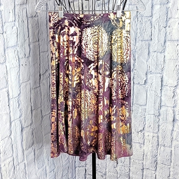 ELLEN TRACY Gold and‎ Purple Abstract Flare Skirt XS - Picture 1 of 5